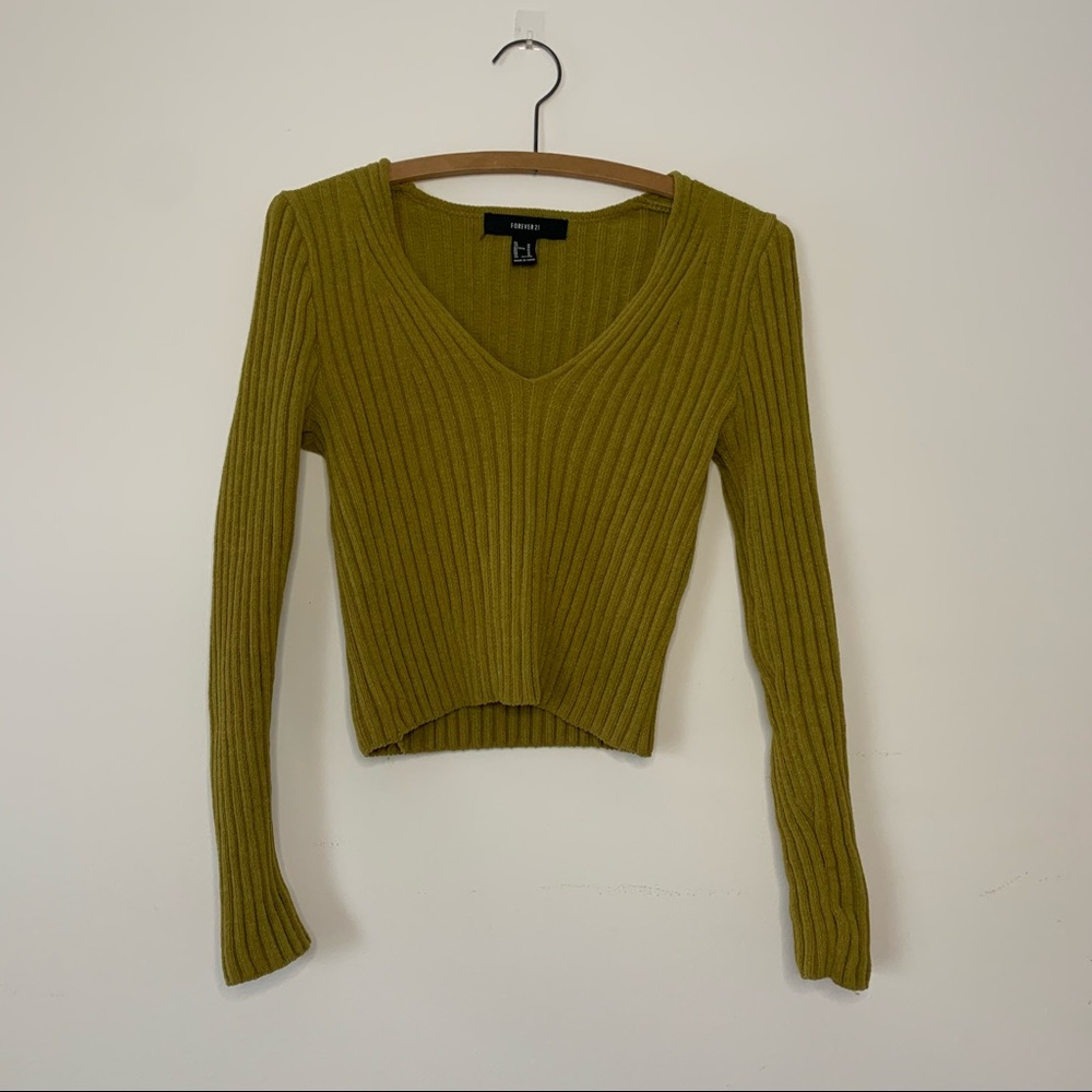 Forever 21 Chartreuse Yellow-Green Cropped Sweater